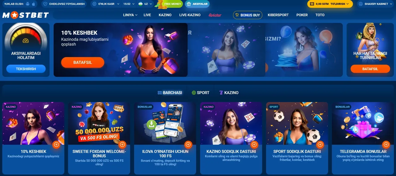 Mostbet skachat ilova va bonuslarga kirish